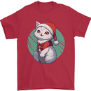 Christmas Cat With Green Background Mens T-Shirt 100% Cotton Red