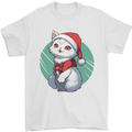 Christmas Cat With Green Background Mens T-Shirt 100% Cotton White
