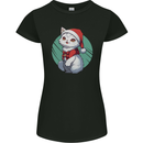 Christmas Cat With Green Background Womens Petite Cut T-Shirt Black