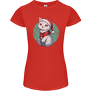 Christmas Cat With Green Background Womens Petite Cut T-Shirt Red
