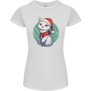Christmas Cat With Green Background Womens Petite Cut T-Shirt White