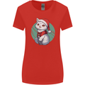Christmas Cat With Green Background Womens Wider Cut T-Shirt Red