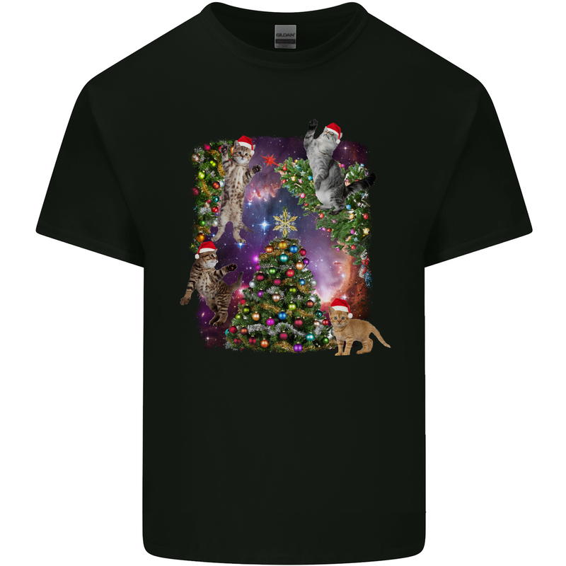Christmas Cats and Tree Kids T-Shirt Childrens Black