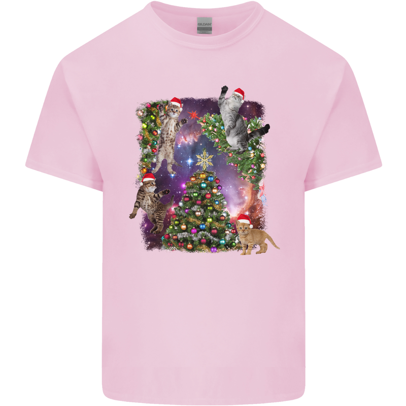 Christmas Cats and Tree Kids T-Shirt Childrens Light Pink