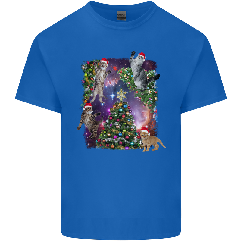 Christmas Cats and Tree Kids T-Shirt Childrens Royal Blue