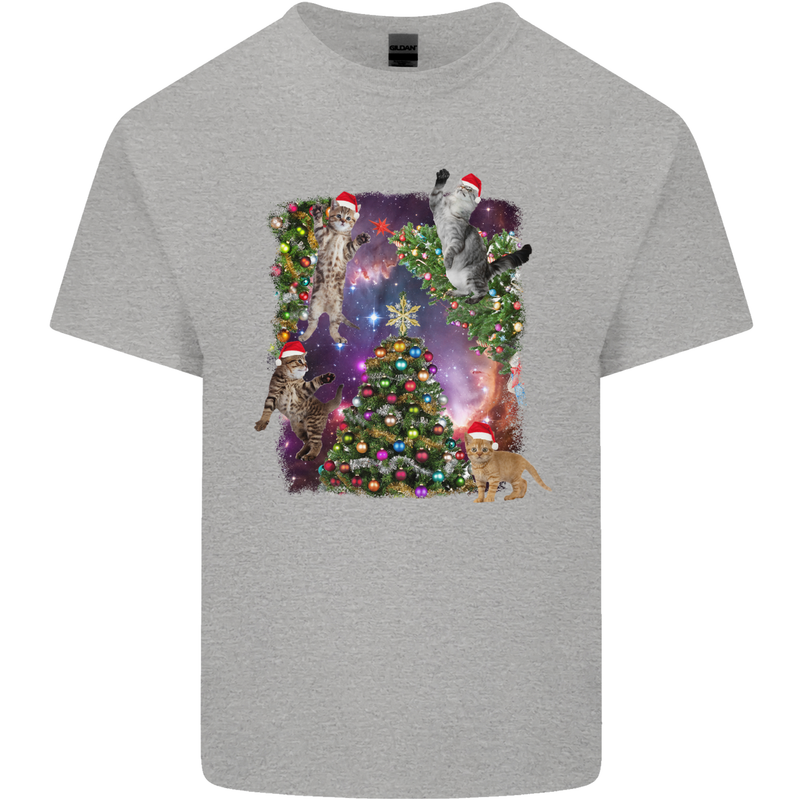 Christmas Cats and Tree Kids T-Shirt Childrens Sports Grey