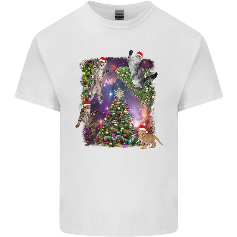 Christmas Cats and Tree Kids T-Shirt Childrens White