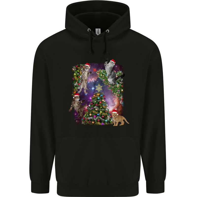 Christmas Cats and Tree Mens 80% Cotton Hoodie Black