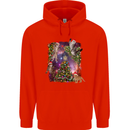 Christmas Cats and Tree Mens 80% Cotton Hoodie Bright Red