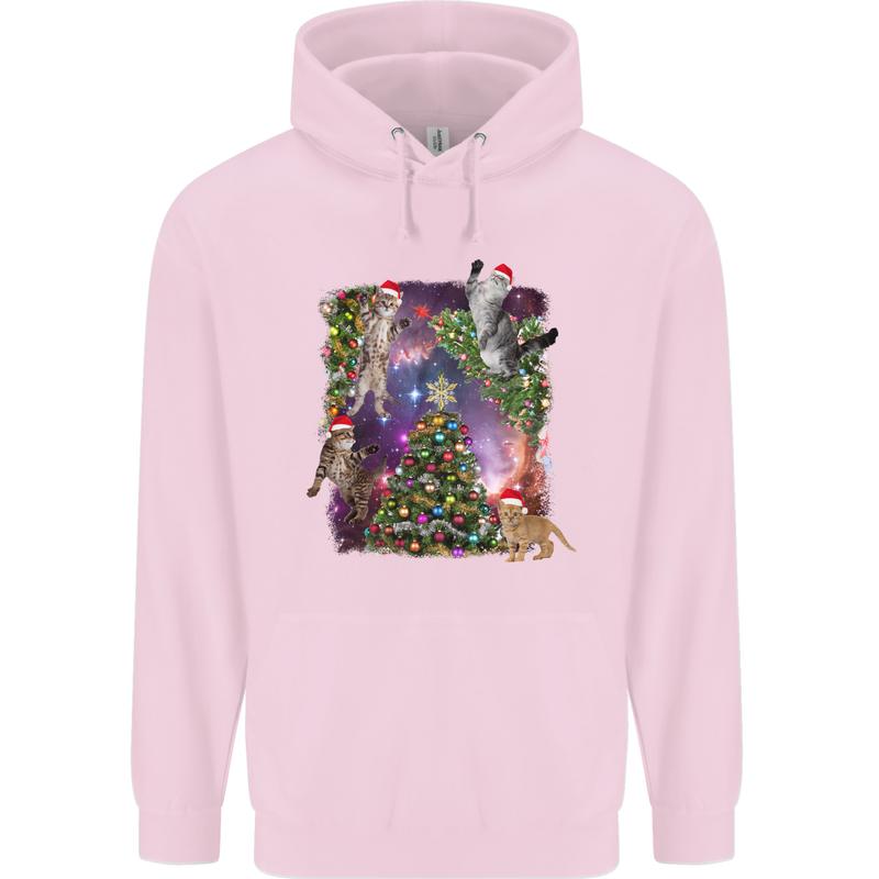 Christmas Cats and Tree Mens 80% Cotton Hoodie Light Pink
