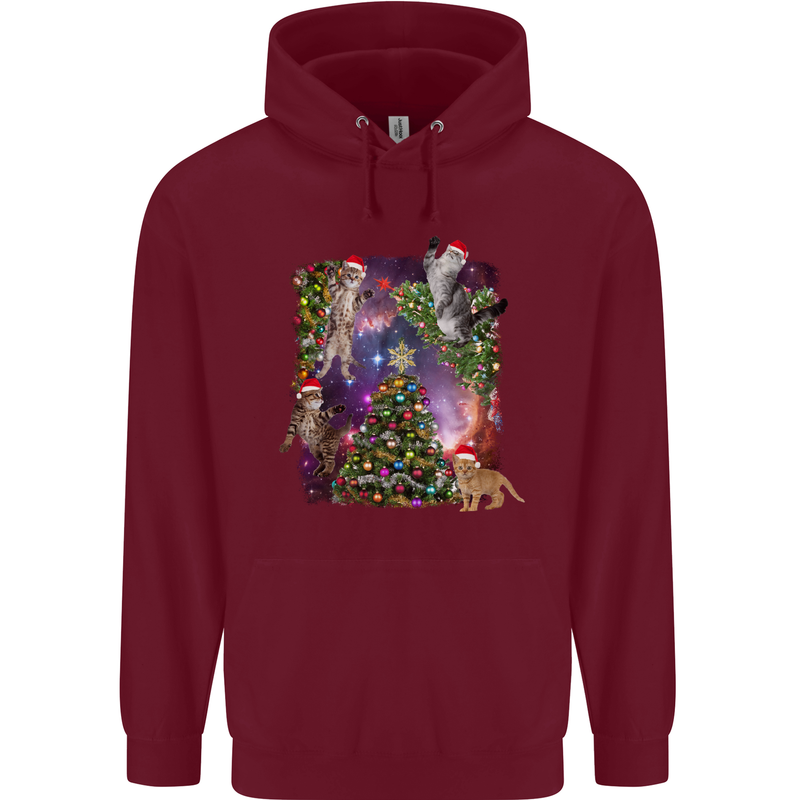Christmas Cats and Tree Mens 80% Cotton Hoodie Maroon