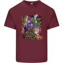Christmas Cats and Tree Mens Cotton T-Shirt Tee Top Maroon