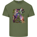 Christmas Cats and Tree Mens Cotton T-Shirt Tee Top Military Green