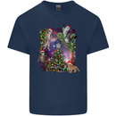 Christmas Cats and Tree Mens Cotton T-Shirt Tee Top Navy Blue