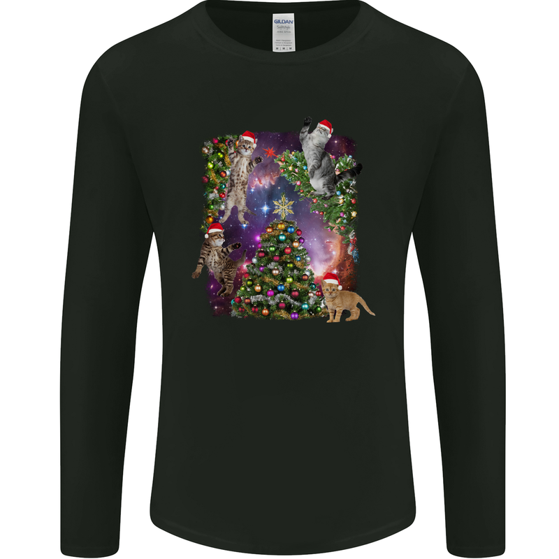 Christmas Cats and Tree Mens Long Sleeve T-Shirt Black