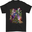 Christmas Cats and Tree Mens T-Shirt 100% Cotton Black