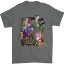 Christmas Cats and Tree Mens T-Shirt 100% Cotton Charcoal