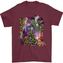 Christmas Cats and Tree Mens T-Shirt 100% Cotton Maroon