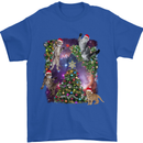 Christmas Cats and Tree Mens T-Shirt 100% Cotton Royal Blue