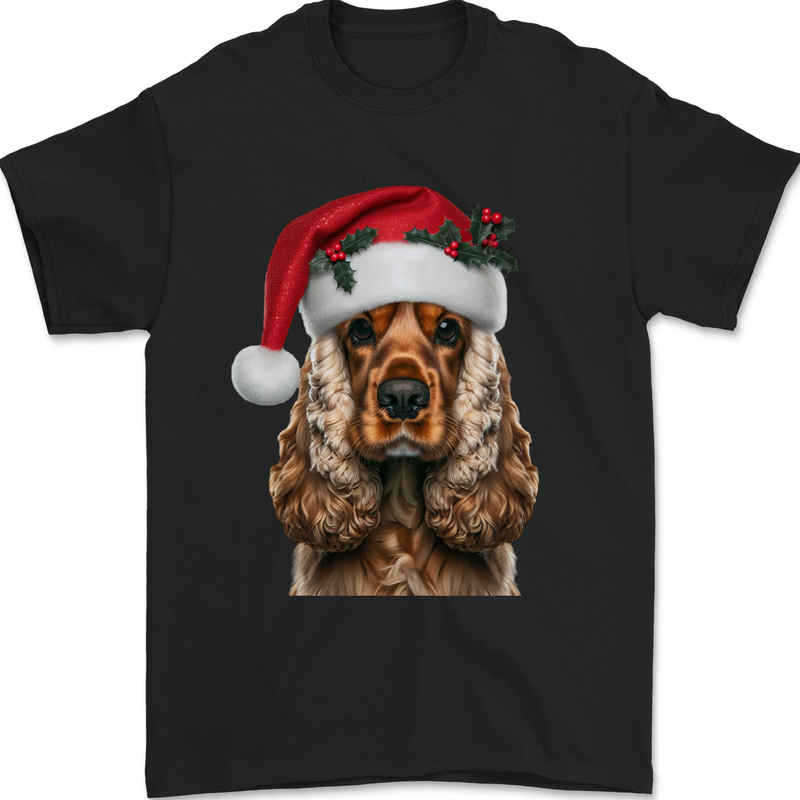 Christmas Cocker Spaniel Xmas Dog Mens T-Shirt 100% Cotton Black