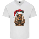 Christmas Cocker Spaniel Xmas Dog Mens V-Neck Cotton T-Shirt White
