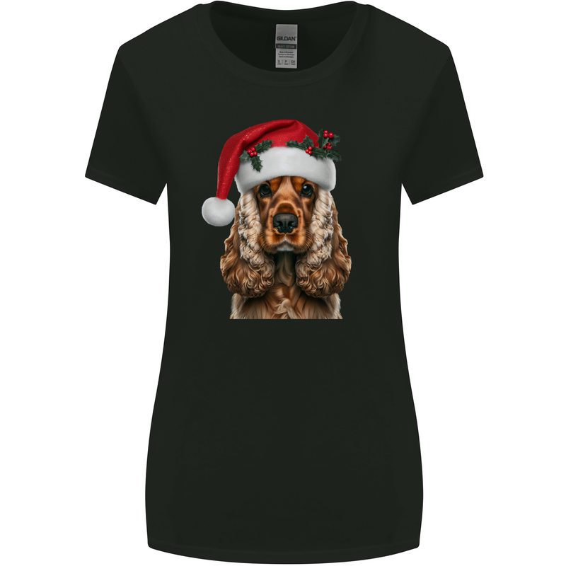Christmas Cocker Spaniel Xmas Dog Womens Wider Cut T-Shirt Black