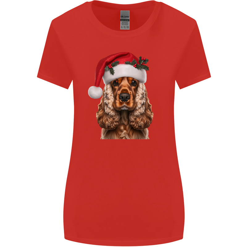 Christmas Cocker Spaniel Xmas Dog Womens Wider Cut T-Shirt Red