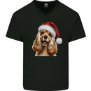 Christmas Cocker Spaniel Xmas Hat Dog Mens V-Neck Cotton T-Shirt Black