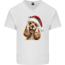 Christmas Cocker Spaniel Xmas Hat Dog Mens V-Neck Cotton T-Shirt White