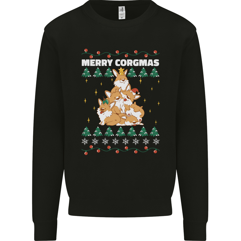 Christmas Corgi Dog Tree Xmas Mens Sweatshirt Jumper Black