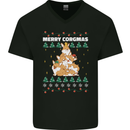 Christmas Corgi Dog Tree Xmas Mens V-Neck Cotton T-Shirt Black
