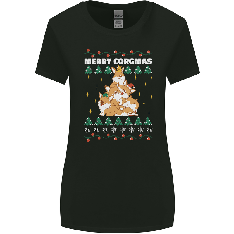Christmas Corgi Dog Tree Xmas Womens Wider Cut T-Shirt Black