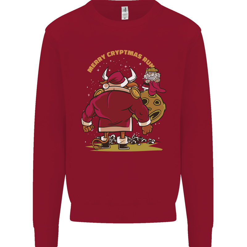 Christmas Crypto Bull Xmas Cryptocurrency Kids Sweatshirt Jumper Red