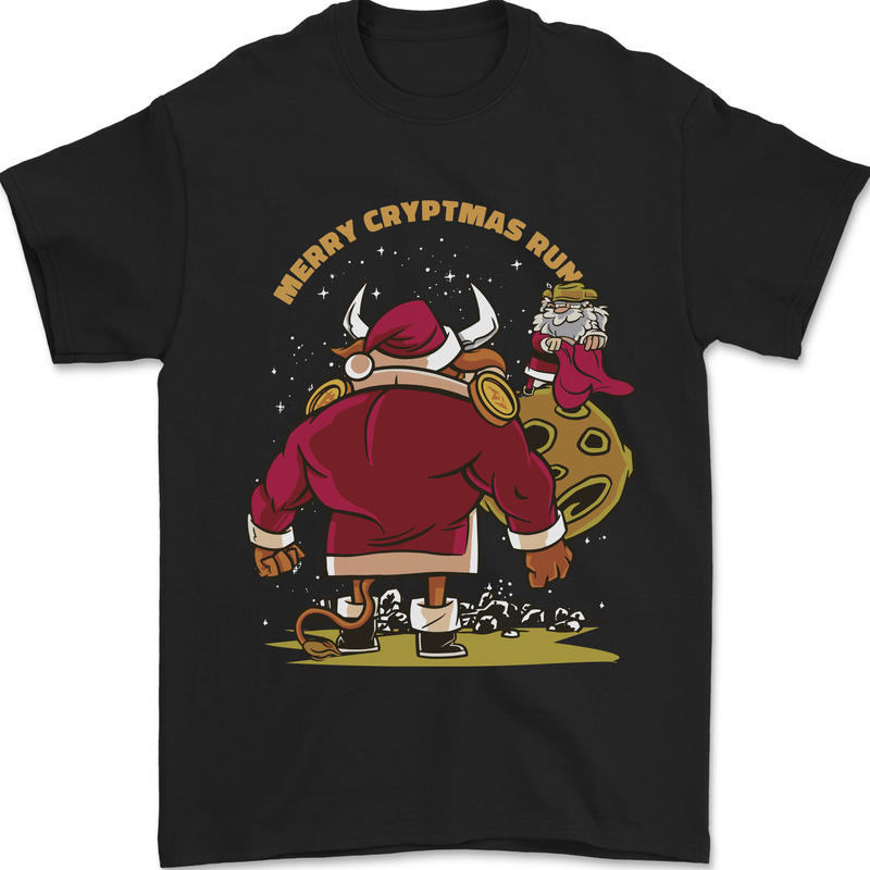 Christmas Crypto Bull Xmas Cryptocurrency Mens T-Shirt 100% Cotton Black