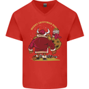 Christmas Crypto Bull Xmas Cryptocurrency Mens V-Neck Cotton T-Shirt Red