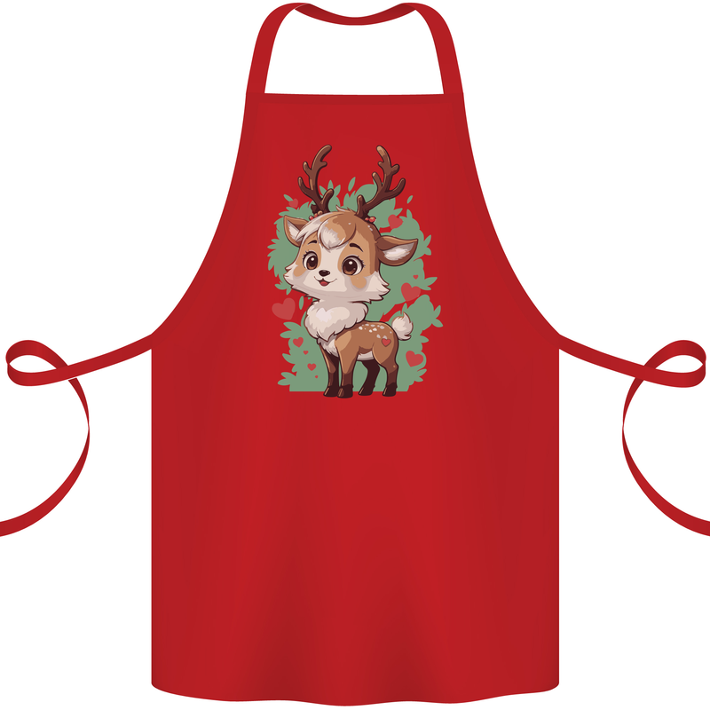 Christmas Cute Reindeer Xmas Cotton Apron 100% Organic Red