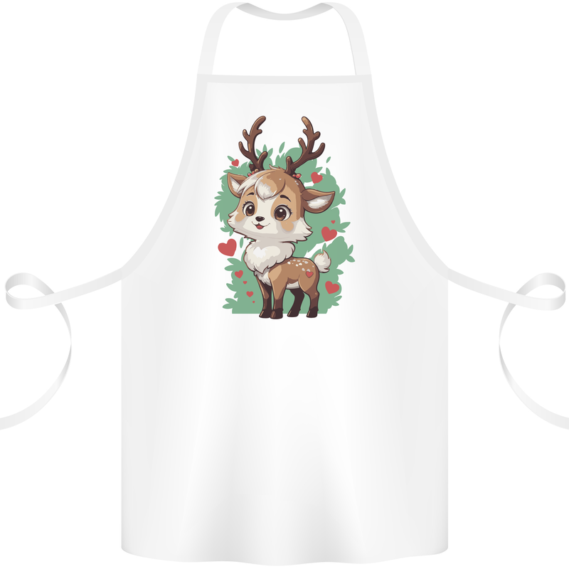 Christmas Cute Reindeer Xmas Cotton Apron 100% Organic White