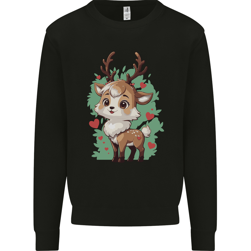 Christmas Cute Reindeer Xmas Kids Sweatshirt Jumper Black