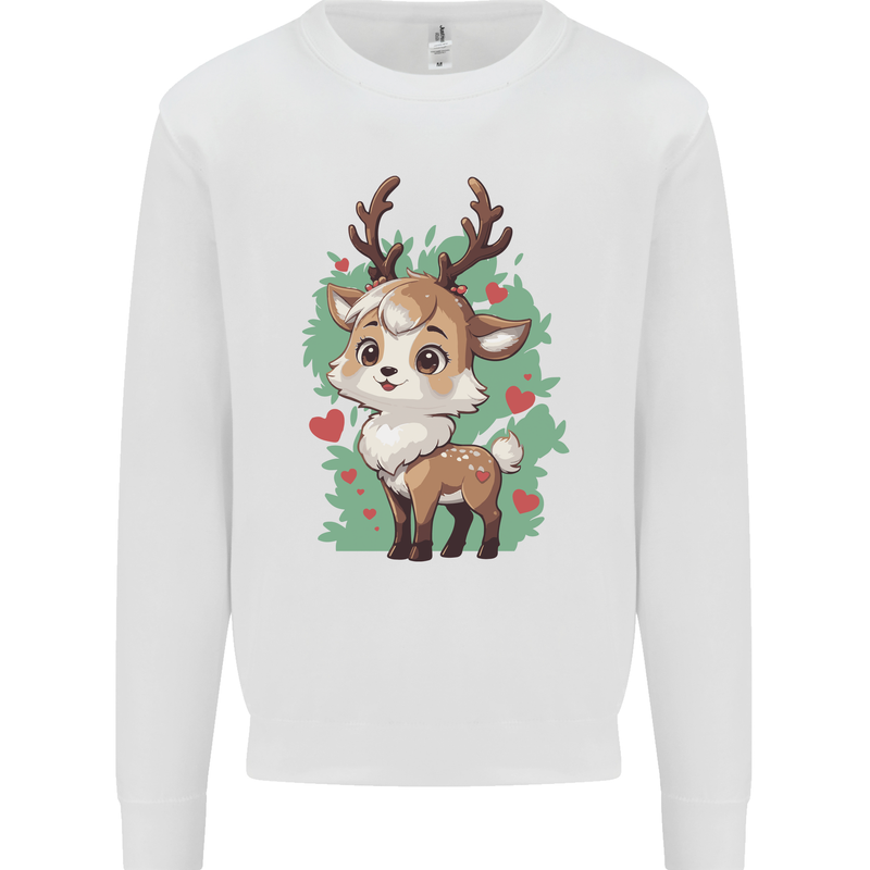 Christmas Cute Reindeer Xmas Kids Sweatshirt Jumper White