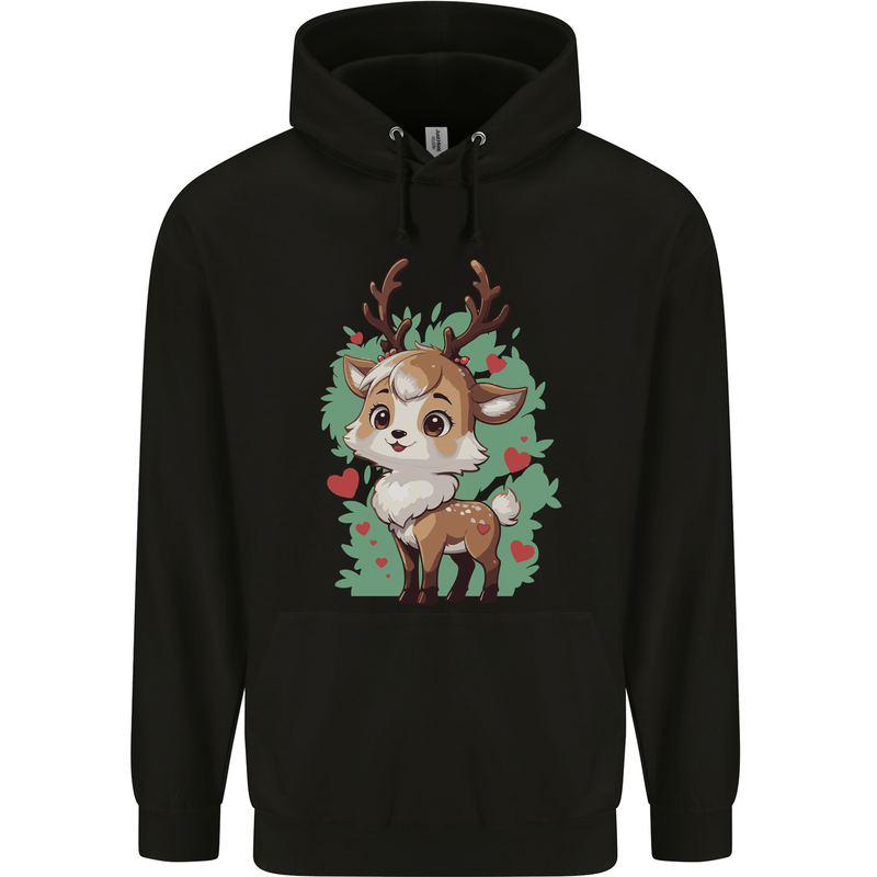 Christmas Cute Reindeer Xmas Mens 80% Cotton Hoodie Black