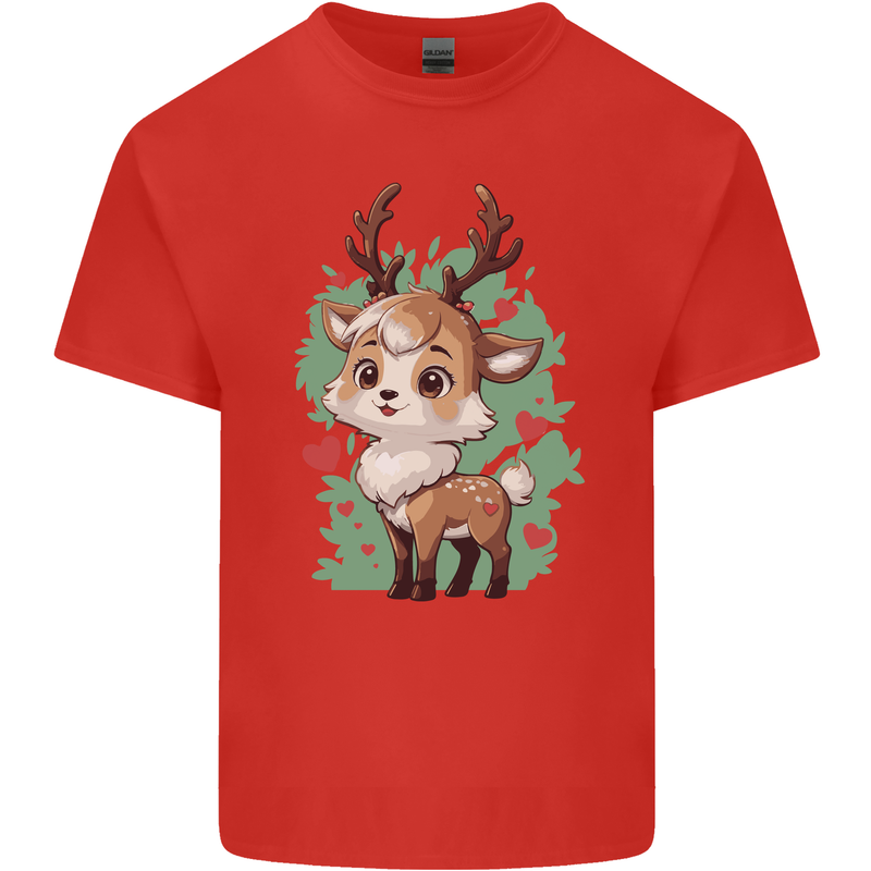 Christmas Cute Reindeer Xmas Mens Cotton T-Shirt Tee Top Red