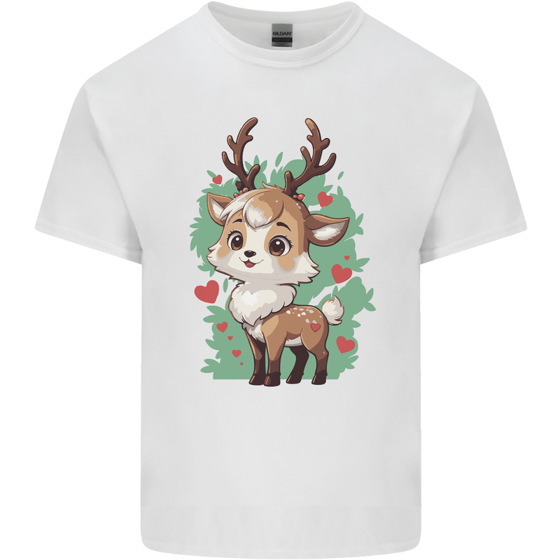 Christmas Cute Reindeer Xmas Mens Cotton T-Shirt Tee Top White