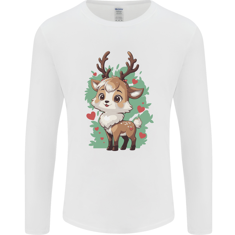 Christmas Cute Reindeer Xmas Mens Long Sleeve T-Shirt White