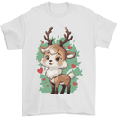 Christmas Cute Reindeer Xmas Mens T-Shirt 100% Cotton White