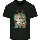 Christmas Cute Reindeer Xmas Mens V-Neck Cotton T-Shirt Black