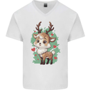 Christmas Cute Reindeer Xmas Mens V-Neck Cotton T-Shirt White