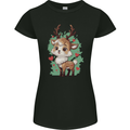 Christmas Cute Reindeer Xmas Womens Petite Cut T-Shirt Black