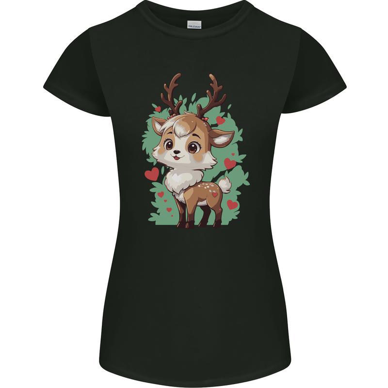 Christmas Cute Reindeer Xmas Womens Petite Cut T-Shirt Black