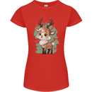 Christmas Cute Reindeer Xmas Womens Petite Cut T-Shirt Red