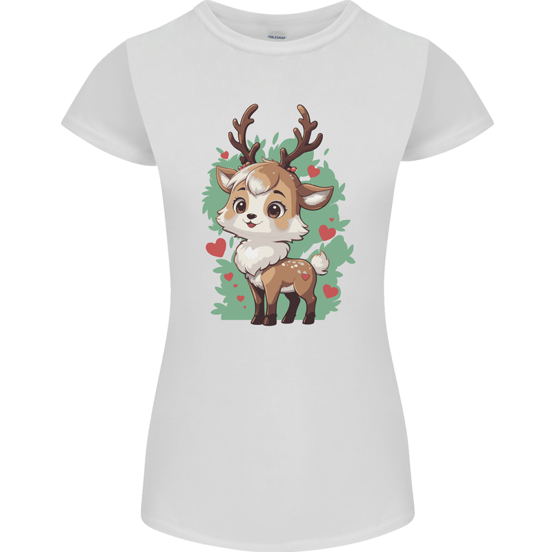 Christmas Cute Reindeer Xmas Womens Petite Cut T-Shirt White